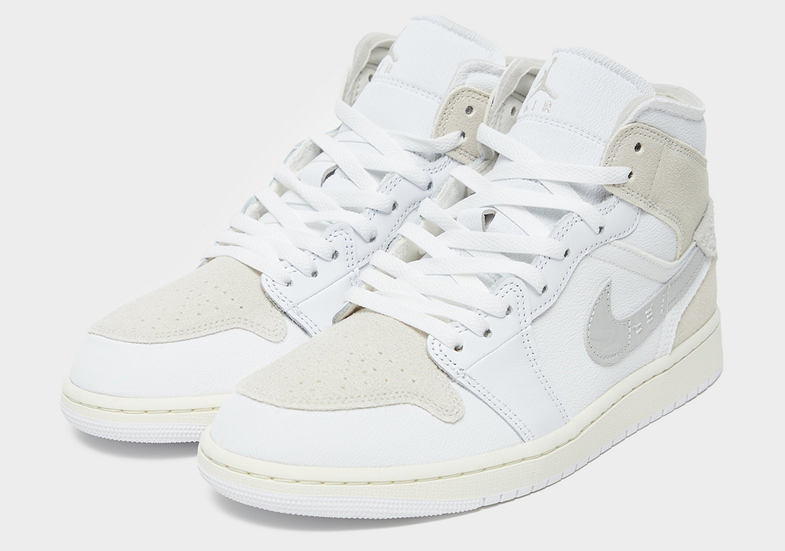 Air Jordan 1 Mid Craft trắng tinh khôi với thiết kế chất liệu đặc biệt - 2