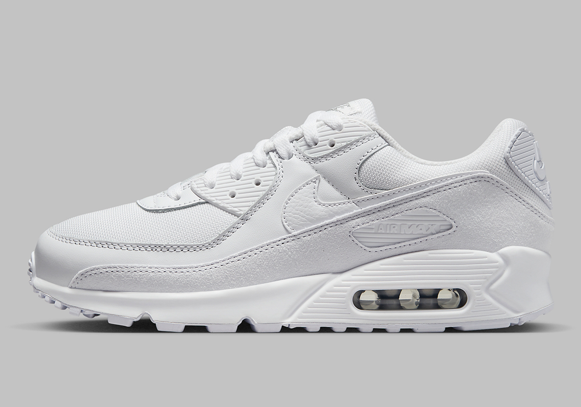 Da lộn, da thuộc và vải bạt tạo nên Nike Air Max 90 ba màu trắng - 1