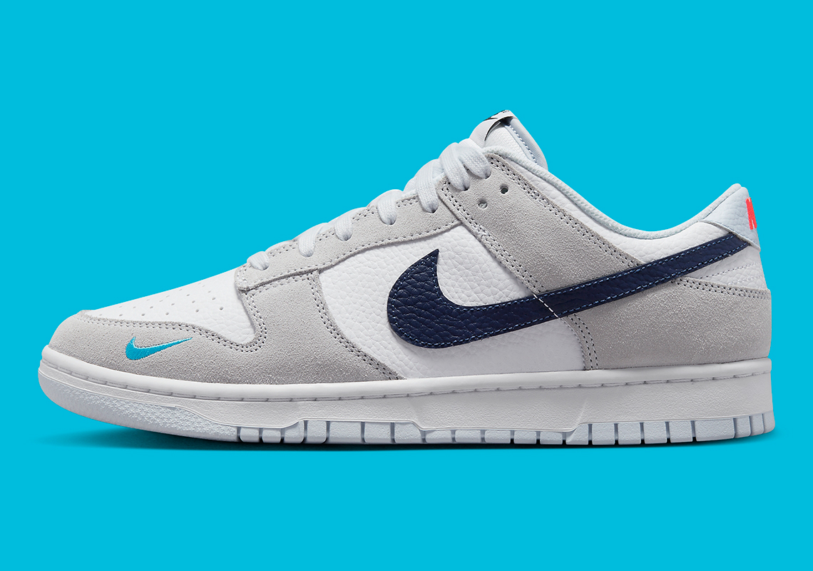 Dấu móc nhỏ màu xanh làm sinh động Nike Dunk Low chủ yếu là màu xám này - 2