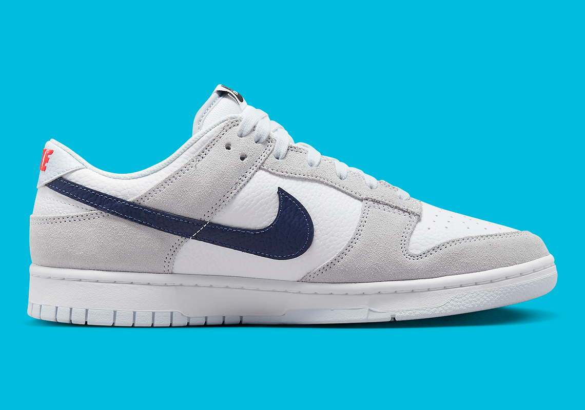 Dấu móc nhỏ màu xanh làm sinh động Nike Dunk Low chủ yếu là màu xám này - 3