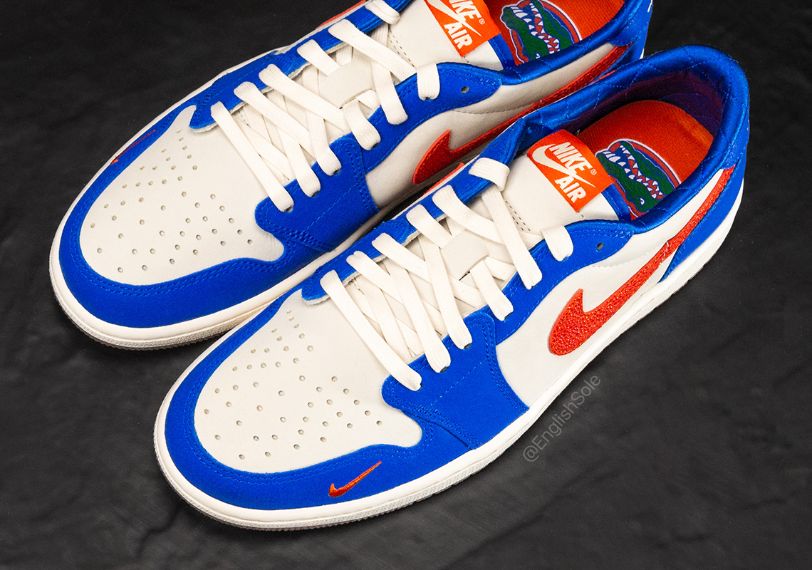 Đôi giày Air Jordan 1 Low OG Florida Gators PE với màu cam và xanh da trời. - 1