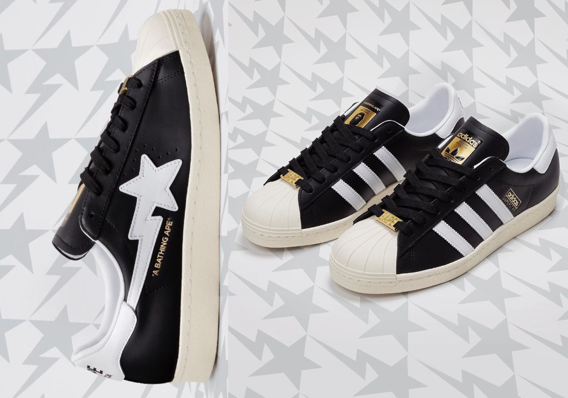 Đôi giày sneaker A BATHING APE® x adidas Superstar Black/White - 1