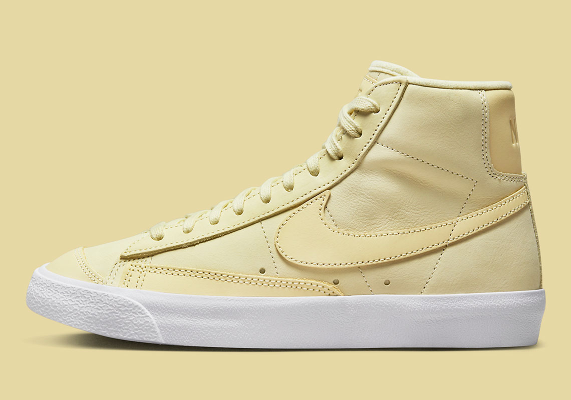Đôi giày sneaker Nike Blazer Mid với chất liệu da màu vàng chanh - 2