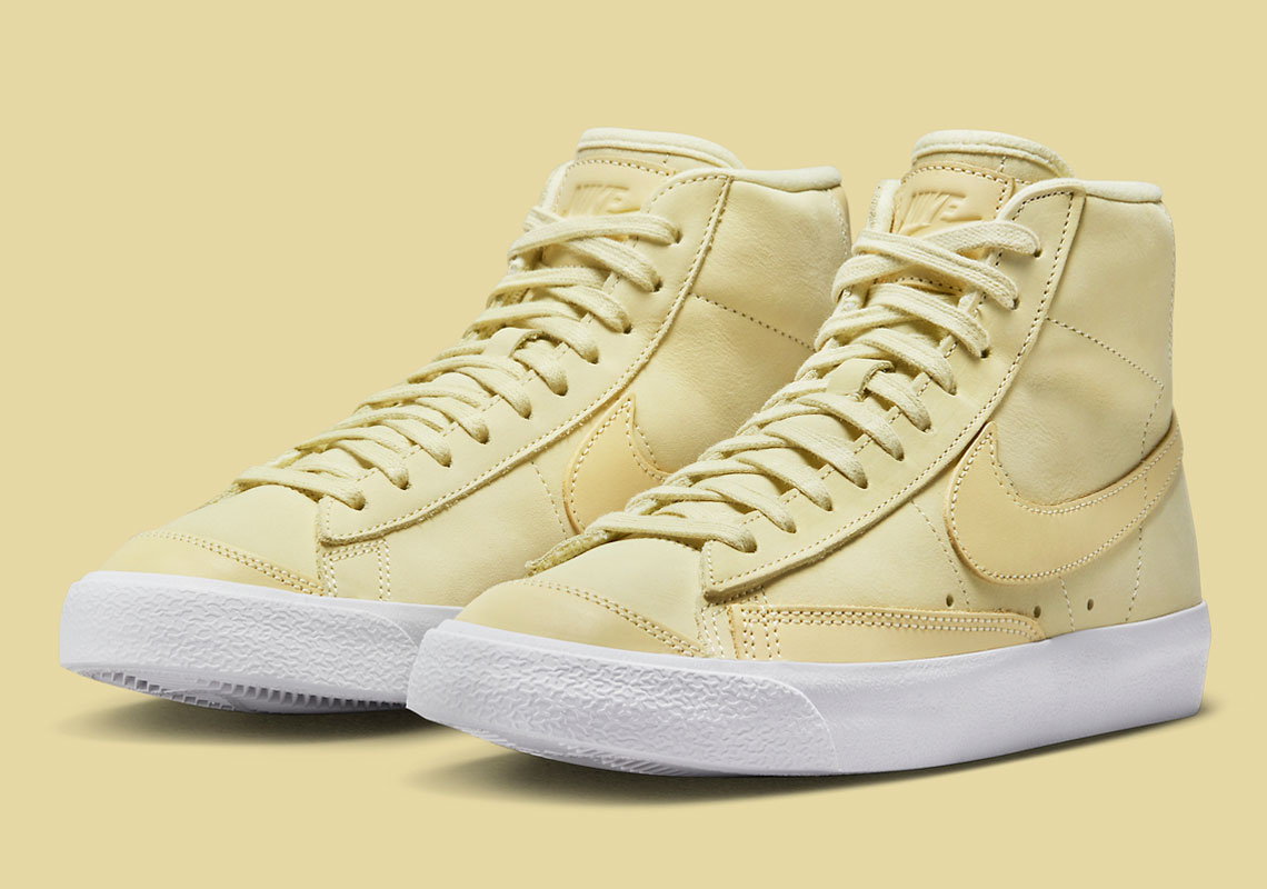 Đôi giày sneaker Nike Blazer Mid với chất liệu da màu vàng chanh