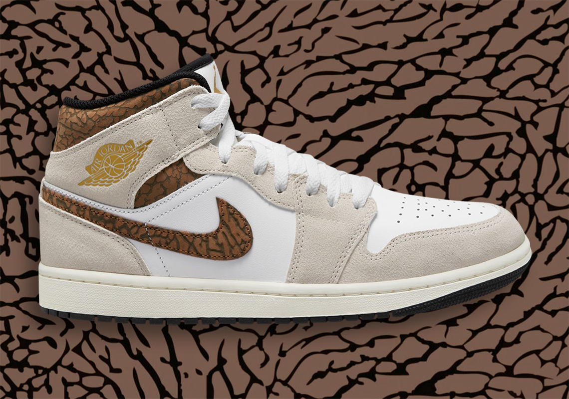 Giày Jordan 1 Mid trang trí hoa văn Elephant Màu Mocha Brown