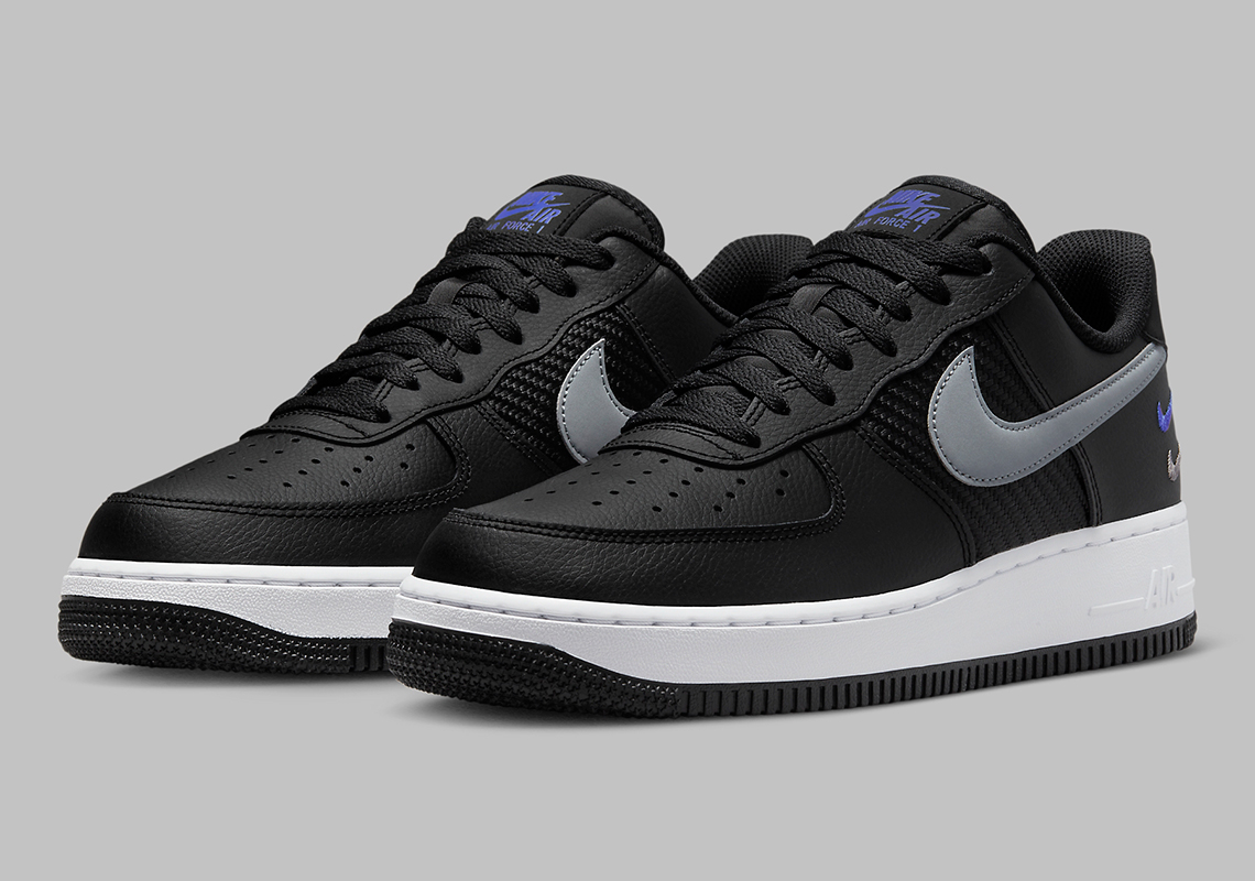 Giày sneaker Nike Air Force 1 Low Triple Swoosh màu đen, logo xám - 2