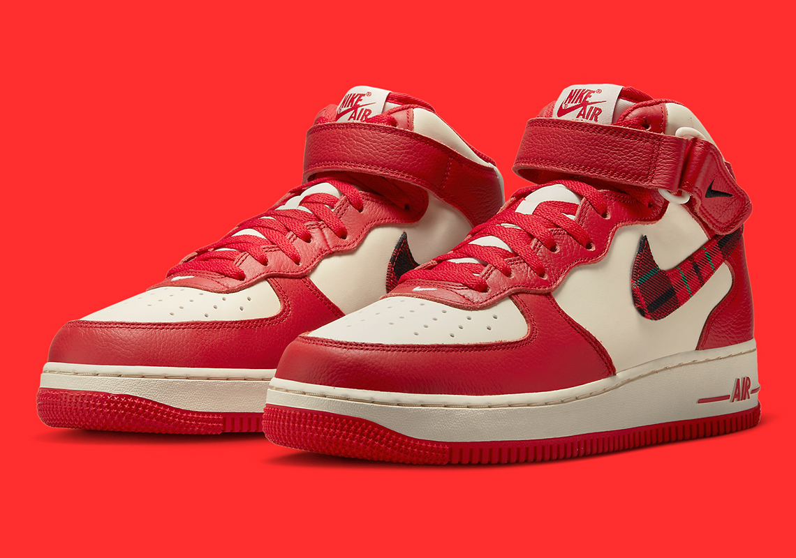 Hình ảnh của đôi giày Sneaker Nike Air Force 1 Mid Plaid màu đỏ - 1