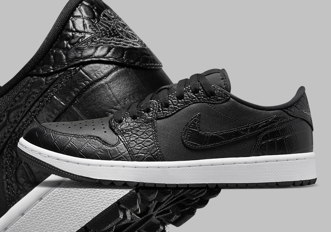 Mẫu Air Jordan 1 Low Golf Black Croc này được bọc bằng da cá sấu màu đen - 1