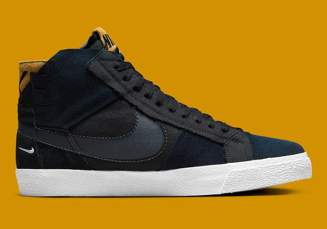 Màu đen và lúa mì tạo nên cấu trúc chắp vá của Nike SB Blazer Mid này - 3