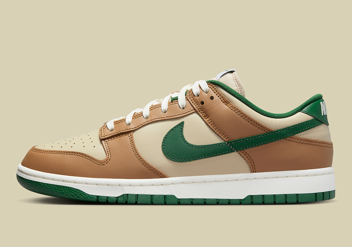 Màu Tan và Green tạo ra một chiếc Nike Dunk Low phù hợp với mùa thu