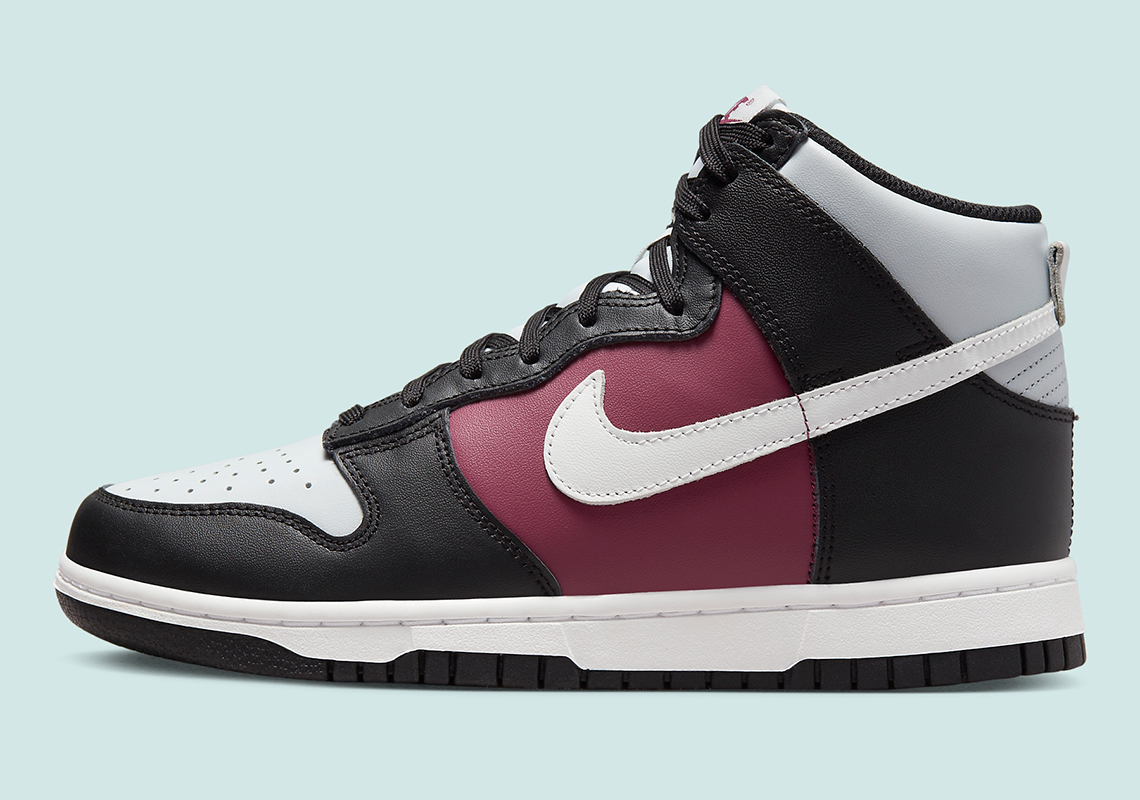 Một sự pha trộn của màu đen, trắng và maroon xuất hiện trên giày sneaker Nike Dunk High Black White Maroon - 2
