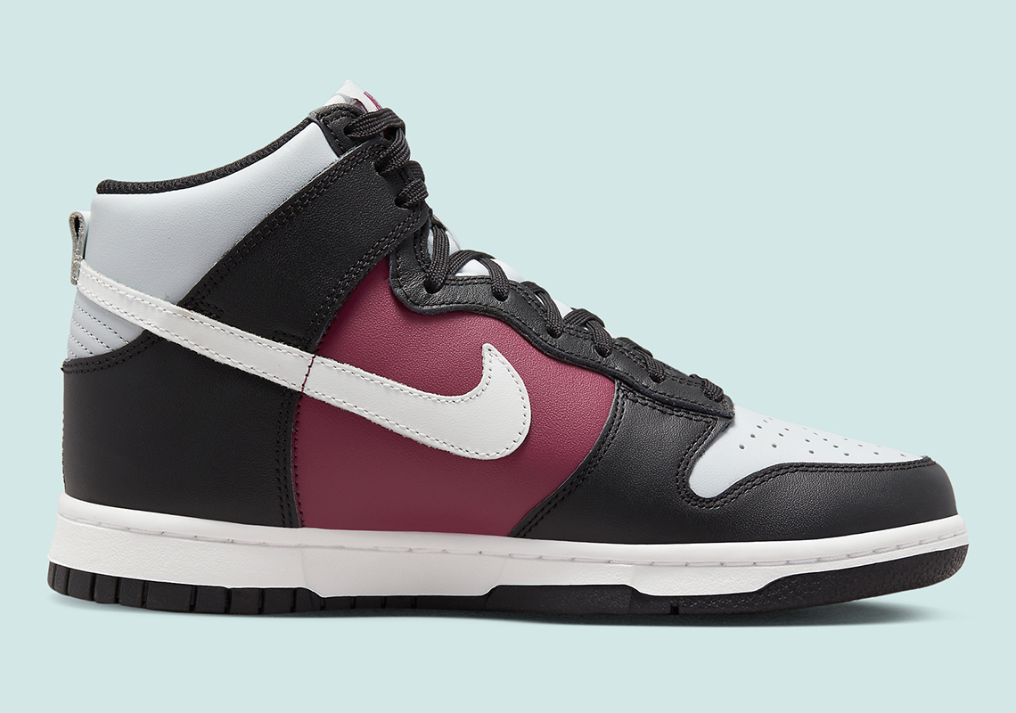 Một sự pha trộn của màu đen, trắng và maroon xuất hiện trên giày sneaker Nike Dunk High Black White Maroon - 3