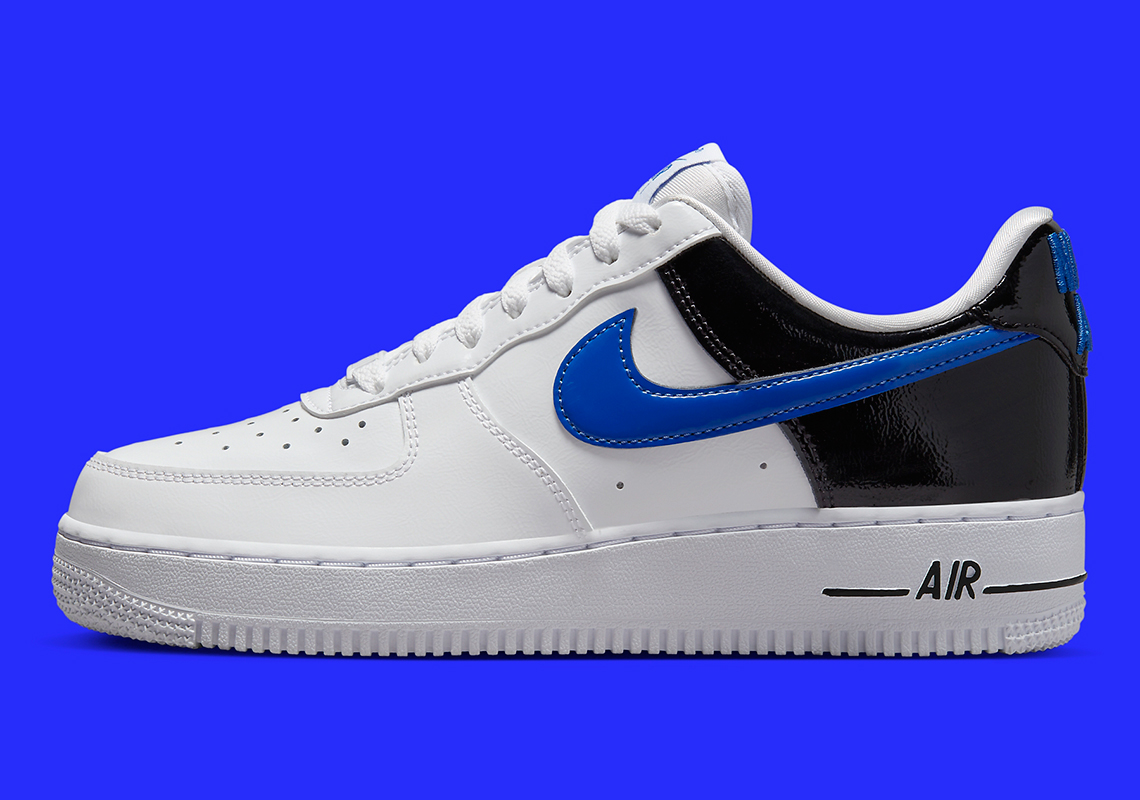 Nike Air Force 1 low "Black Patent" với màu "White/Black/Blue"