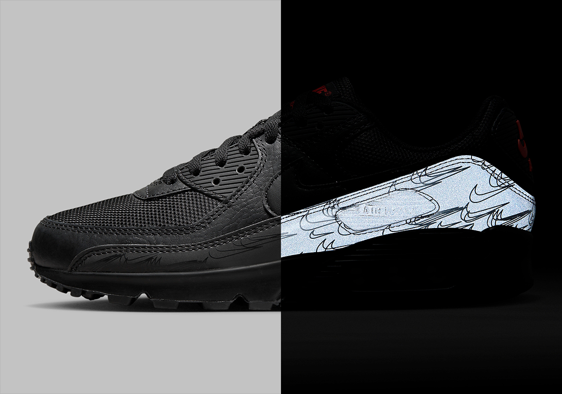 Nike Air Max 90 Reflective 'Black/University Red': Phiên Bản Đen Đỏ Đầy Ấn Tượng - 1