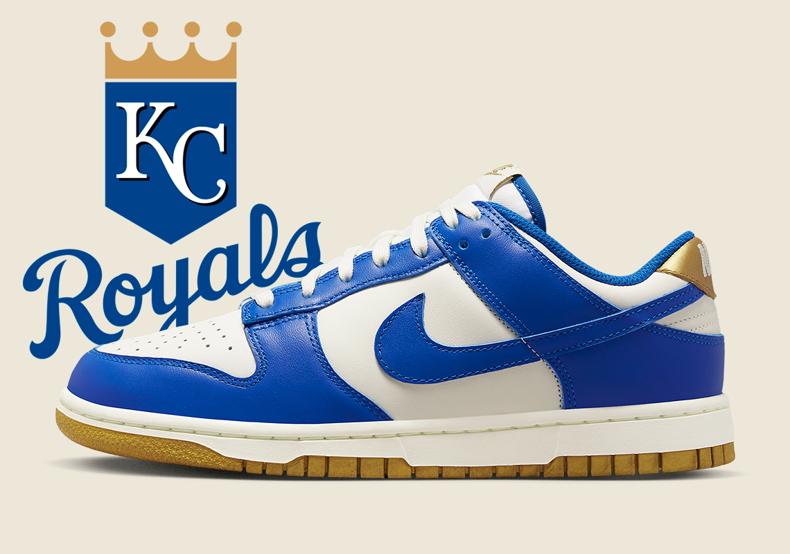 Nike Dunk Low Blue Gold này phù hợp với logo cổ điển của Kansas City Royals