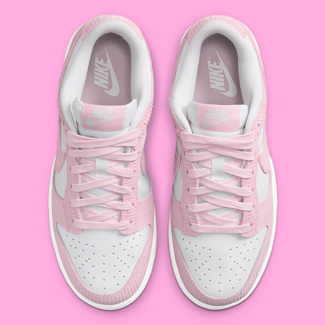Nike Dunk Low Pink Corduroy: Họa tiết màu hồng tươi trên nền da trắng - 6