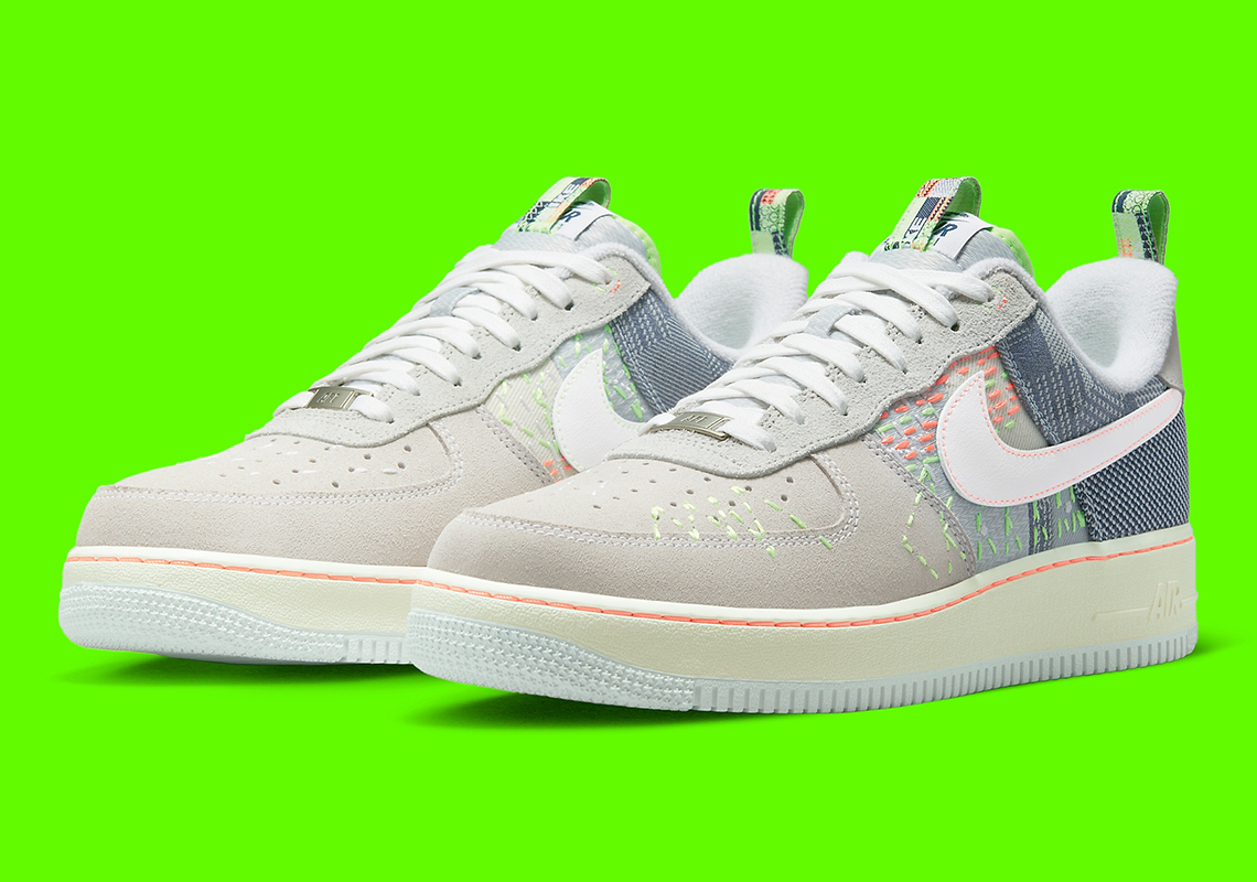 Nike pha trộn các phương pháp sashiko và Neons trên The Air Force 1 Low