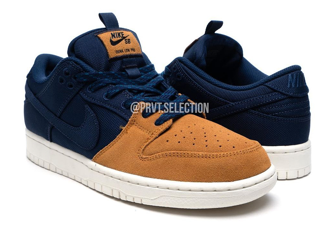 Nike SB Dunk Low có phần mũi giày màu Navy/Wheat Toe - 1