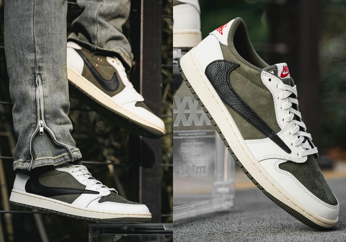 Travis Scott x Air Jordan 1 Low OG SP Olive: Nhìn đầu tiên - 8